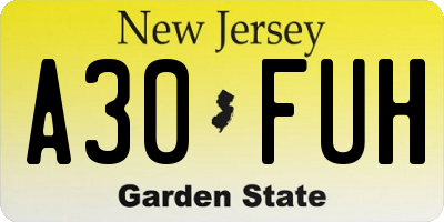 NJ license plate A30FUH
