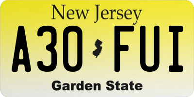 NJ license plate A30FUI