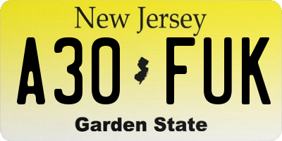 NJ license plate A30FUK