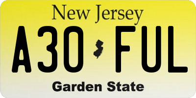 NJ license plate A30FUL