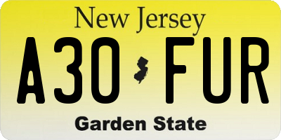 NJ license plate A30FUR