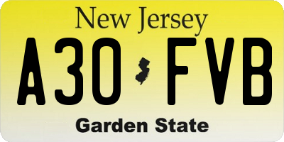 NJ license plate A30FVB