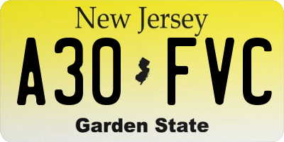NJ license plate A30FVC