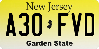 NJ license plate A30FVD