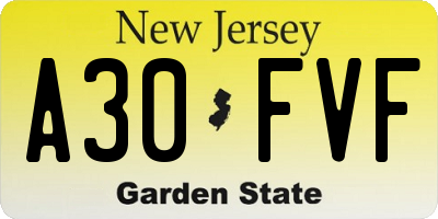 NJ license plate A30FVF
