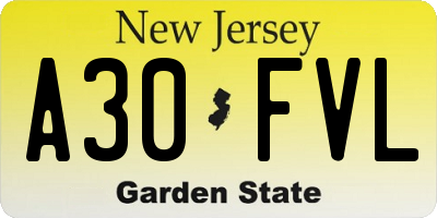 NJ license plate A30FVL