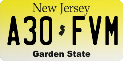 NJ license plate A30FVM
