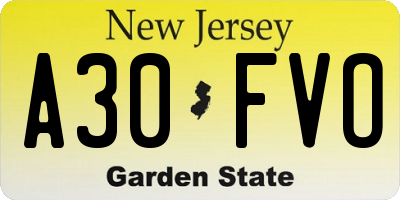 NJ license plate A30FVO