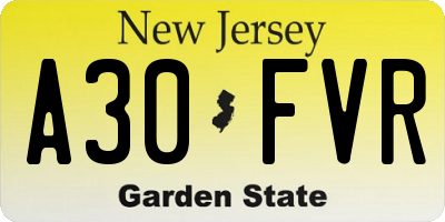NJ license plate A30FVR