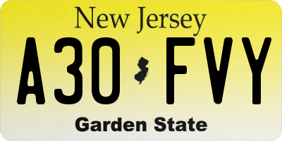 NJ license plate A30FVY