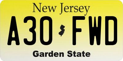 NJ license plate A30FWD