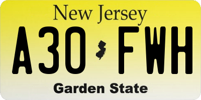 NJ license plate A30FWH