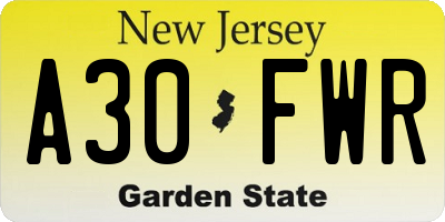 NJ license plate A30FWR