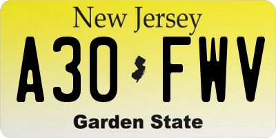 NJ license plate A30FWV