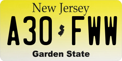 NJ license plate A30FWW