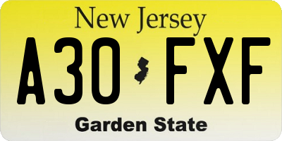 NJ license plate A30FXF