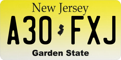 NJ license plate A30FXJ