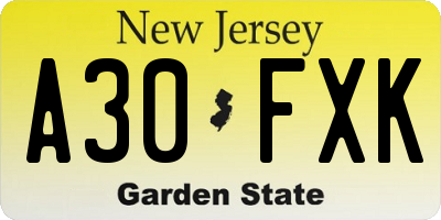 NJ license plate A30FXK