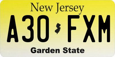 NJ license plate A30FXM