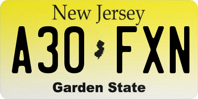 NJ license plate A30FXN