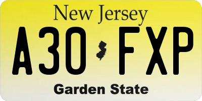 NJ license plate A30FXP