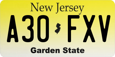 NJ license plate A30FXV