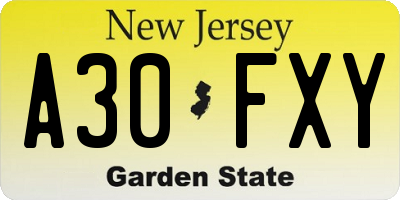 NJ license plate A30FXY