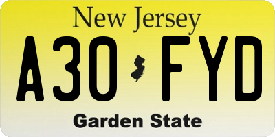 NJ license plate A30FYD