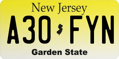 NJ license plate A30FYN