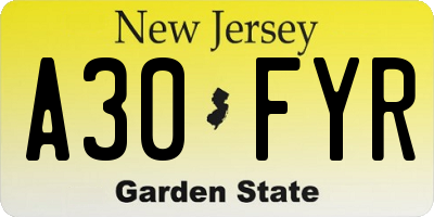 NJ license plate A30FYR