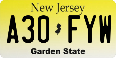 NJ license plate A30FYW