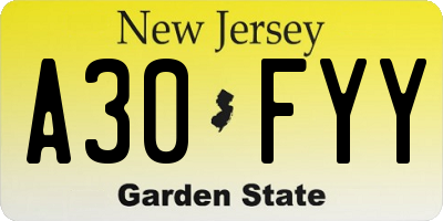 NJ license plate A30FYY