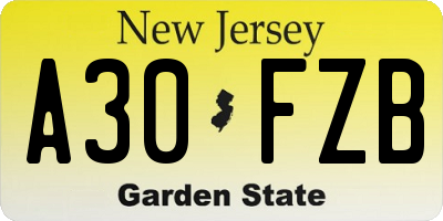 NJ license plate A30FZB