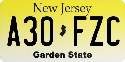 NJ license plate A30FZC
