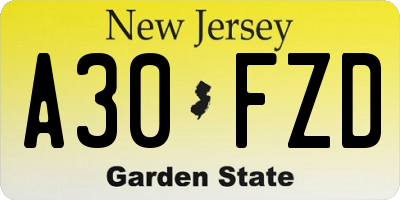 NJ license plate A30FZD