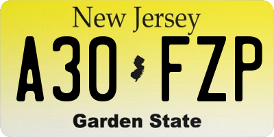 NJ license plate A30FZP