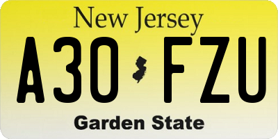 NJ license plate A30FZU