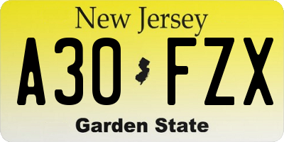 NJ license plate A30FZX