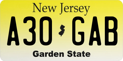 NJ license plate A30GAB