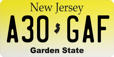 NJ license plate A30GAF
