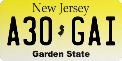 NJ license plate A30GAI