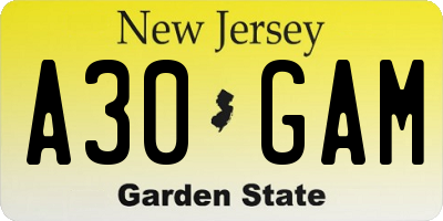 NJ license plate A30GAM