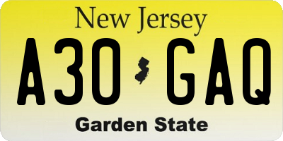 NJ license plate A30GAQ