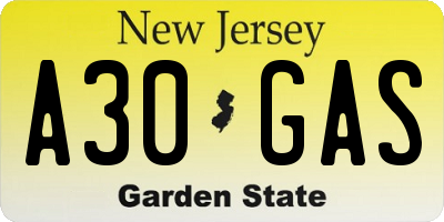 NJ license plate A30GAS