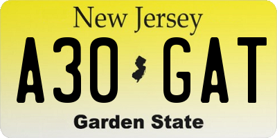 NJ license plate A30GAT