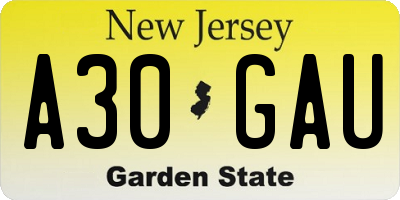 NJ license plate A30GAU