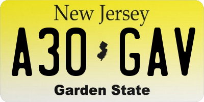 NJ license plate A30GAV