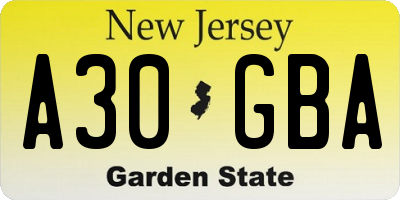 NJ license plate A30GBA