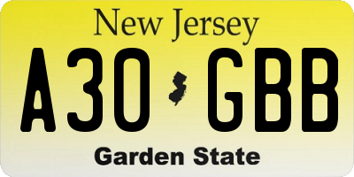 NJ license plate A30GBB