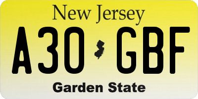 NJ license plate A30GBF